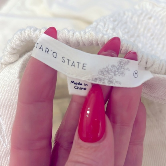 NWT Altar’D State Ivory white Denim Romper sweetheart neckline bustier pleated - Picture 12 of 14